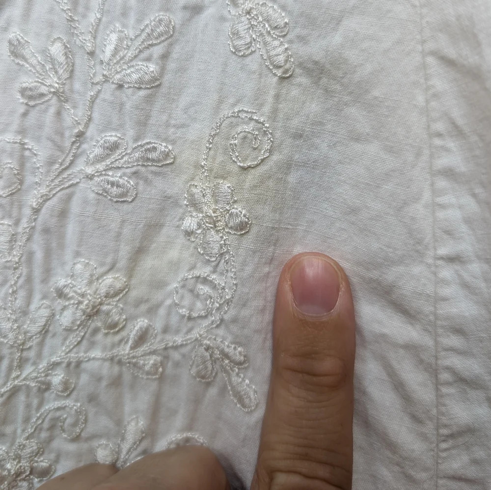 Vintage 90s Styleworks White 100% Cotton Embroidered Detail Button Front Dress 6 - Picture 8 of 11